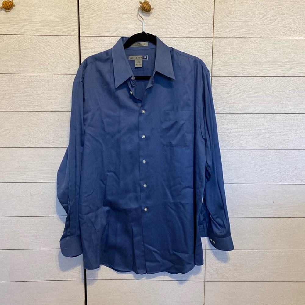 Royal blue men’s long sleeve dress shirt.